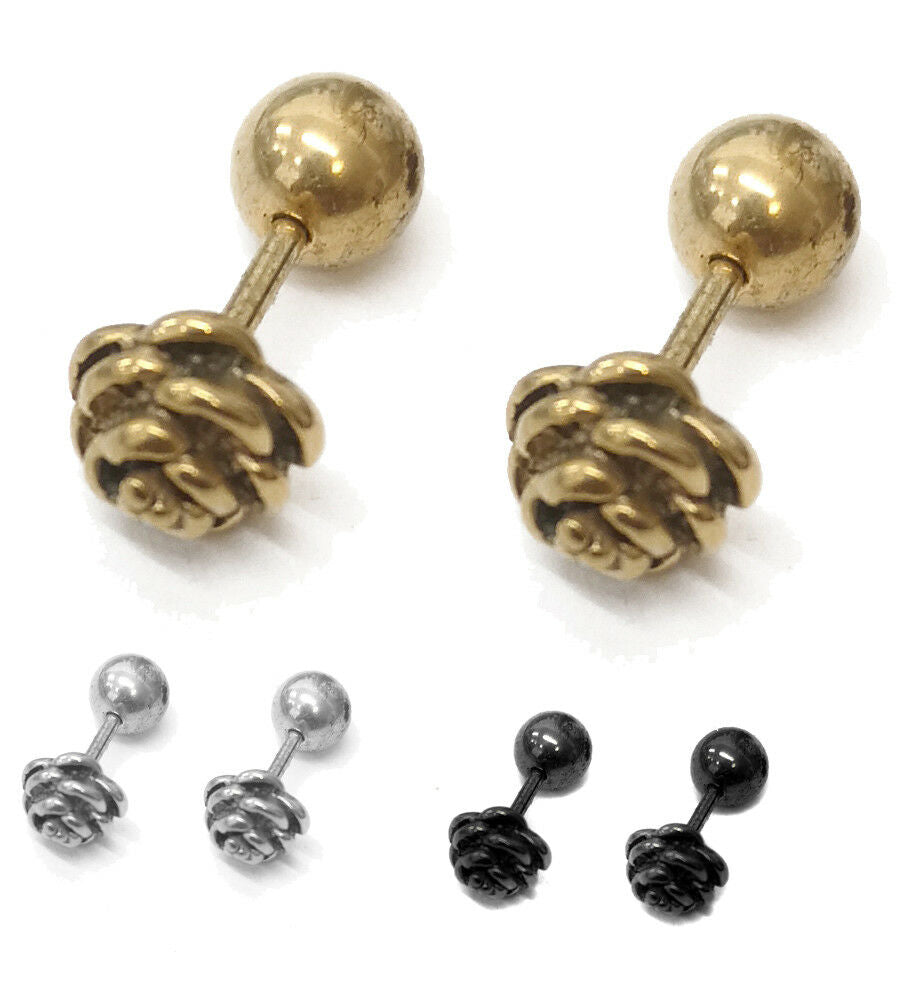 Mens PAIR Stainless Steel Stud Earrings Pair Design Screw back Womens Girls Boy
