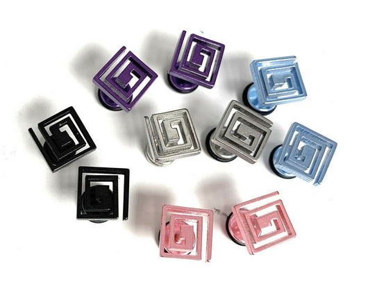 Pair Mens Womens Square Swirl Surgical Stainless Steel Stud Earrings Studs Screw