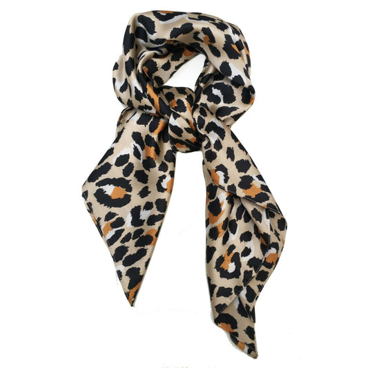 Big Square Leopard Animal Print Head Bandana Neck Thin Faux Silk Scarf 70cmx70cm