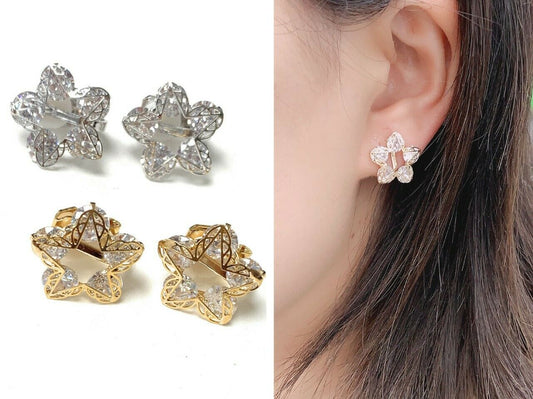 Girls Women's High Quality Sparkly Zircon Crystal Clip On Earrings Studs Gift UK
