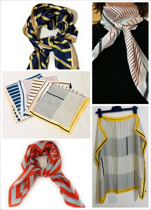 Big Square Faux Silk Stripes Head Neck Scarf Lightweight Neck Warmer Bandana UK