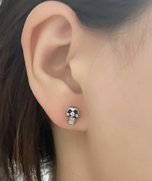 Pair Funky Surgical Stainless Steel Skull Rock Mens Womens Stud Earrings Studs
