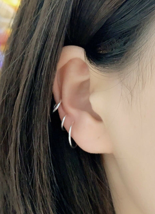 Small 925 Sterling Silver Hoop Sleeper Earrings 8mm 14mm Cartilage Hoops Ring UK