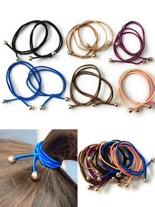 12 x Double Elastics Bead Bow Snag Free Hair Bands Ponytail School Bobbles Set