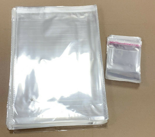 200 Clear Cello Bags Resealable Self Adhesive Peel and Seal - A4 Large / Small
