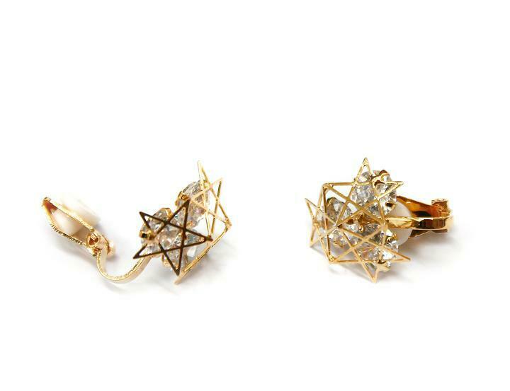Womens Girls Star Cluster Shiny Zircon Crystal Gold CLIP ON Earrings Stud Studs