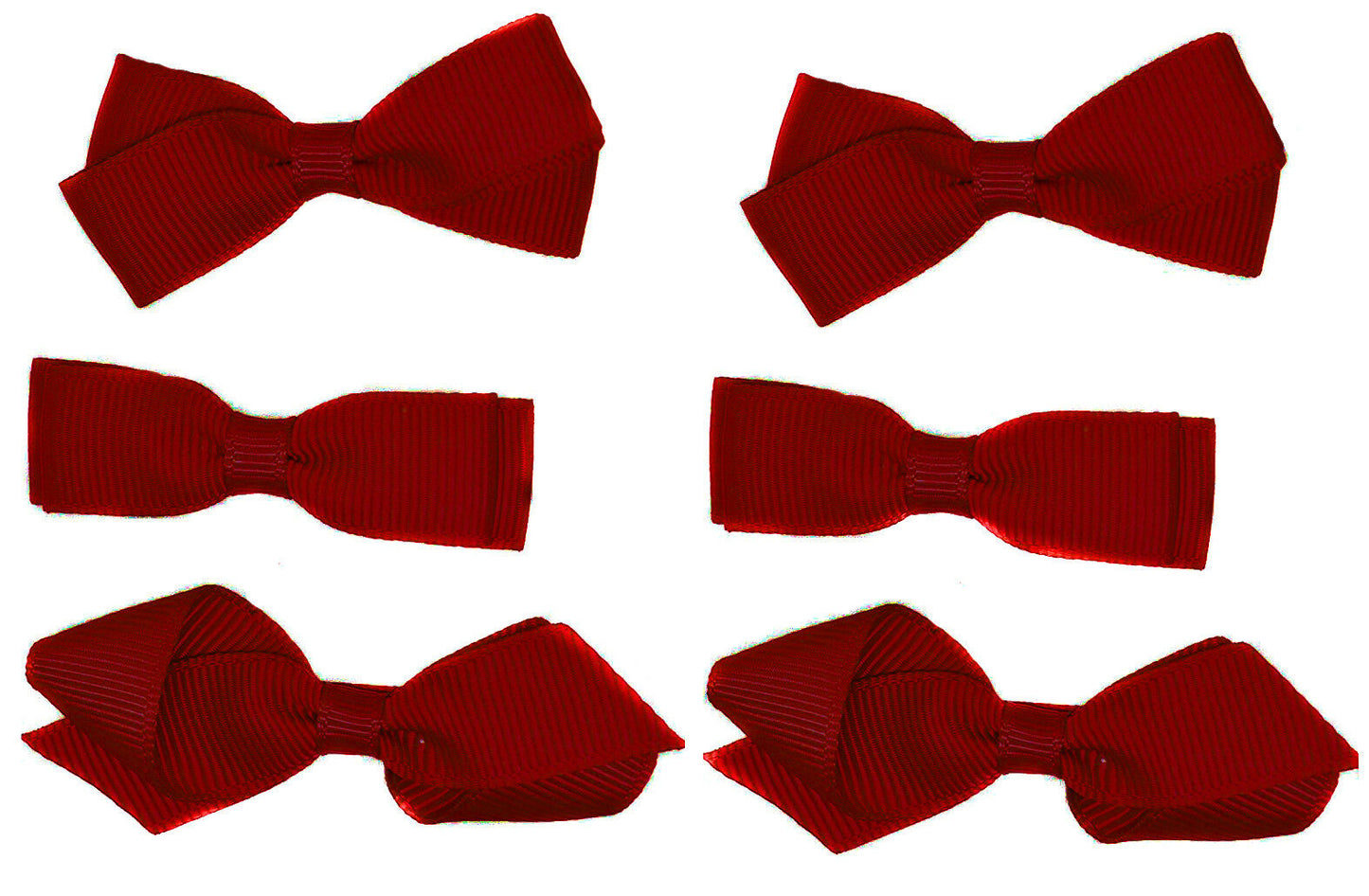 6 PIECE / 3 Pairs SET Kids School Colours Hair Bows Small Grosgrain Ribbon Clips