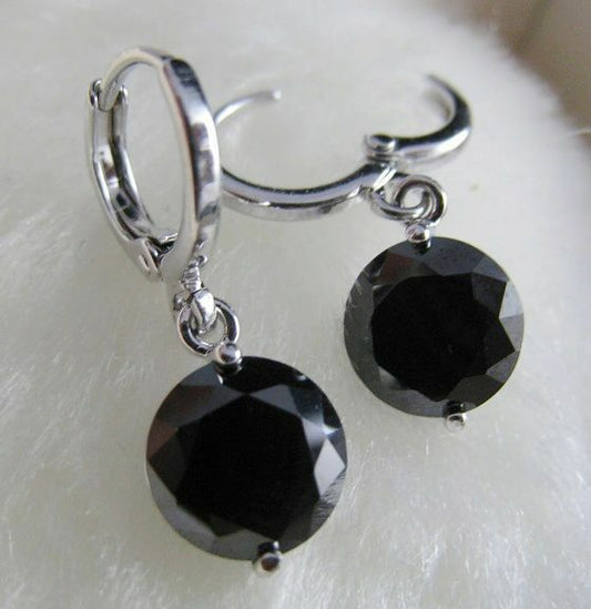 Quality Platinum Silver Plated 9mm Black Zircon Crystal Dangle Drop Earrings UK