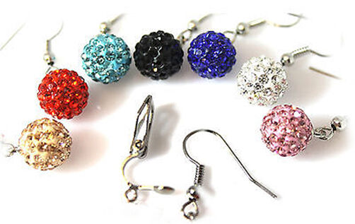 STUD HOOK OR CLIP ON 10mm SHAMBALLA STUD EARRINGS CRYSTAL CLAY DISCO BALL BEADS