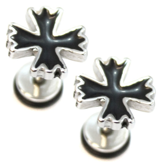 PAIR Horn Mens Earrings Stainless Steel Stud Fake Stretcher Plug Upper Ear