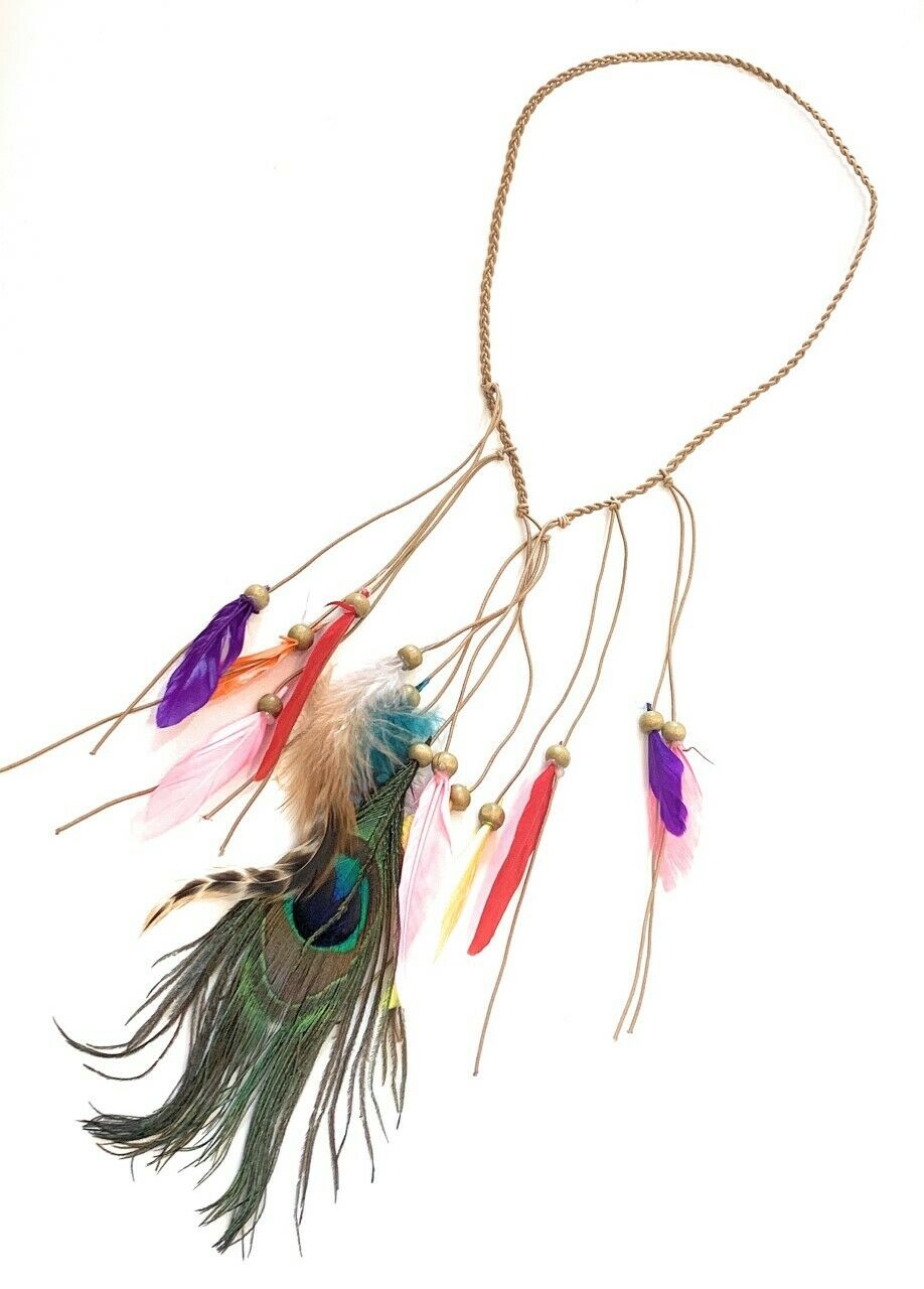 Indian Feather Elastic Headdress Headband Boho Carnival Fancy Dress Party Hippie
