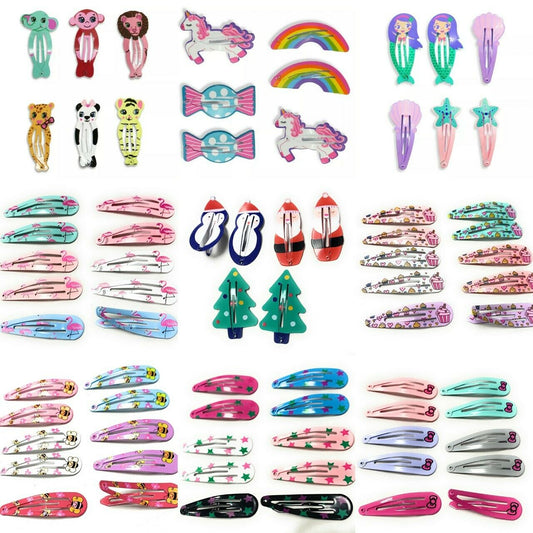 Set Pack Kids Girls Bendies Sleepies Hair Snap Clip Slides - Novelty Design Gift