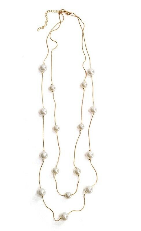 Long Statement Sweater T Shirt Gold Faux Pearl Fashion Necklace Bridal Gift UK