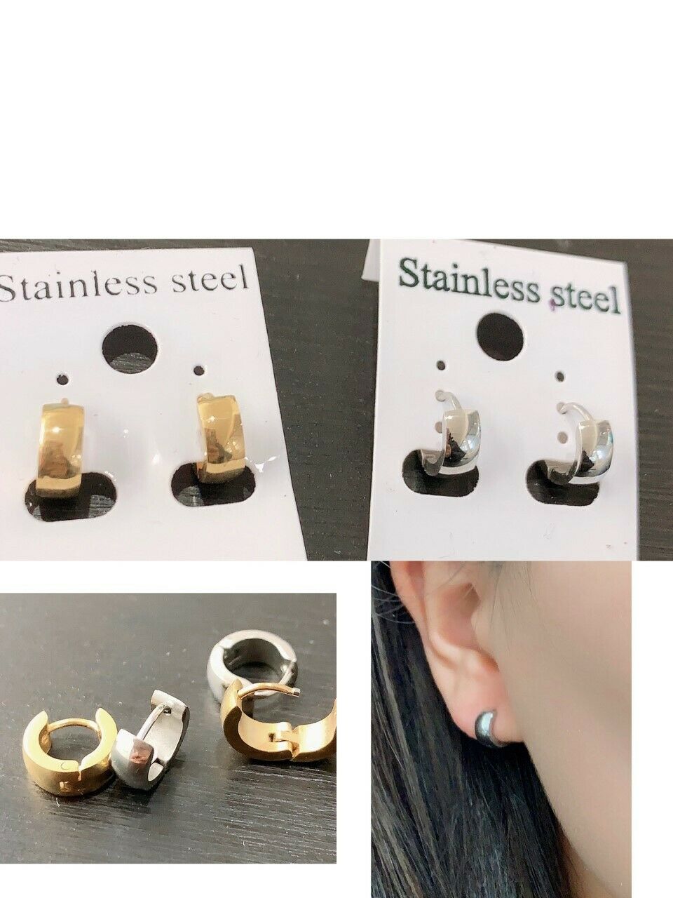 Small Cuff Huggie Hoop Stainless Steel Upper Cartilage Earrings - Silver or Gold