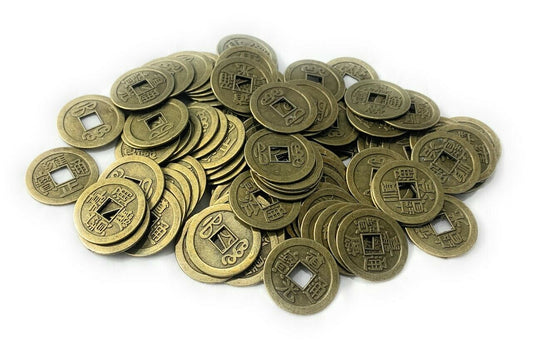 100 x Chinese Dynasty Emperor Feng Shui Lucky Play Coins 24mm w/ Square Hole UK