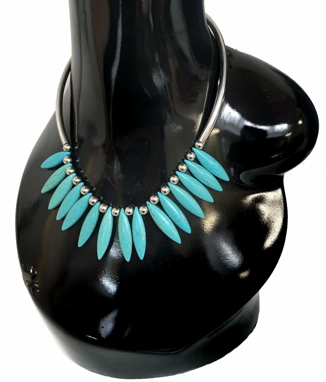 Silver and Turquoise Vintage Necklace Bib Vintage Great Gatsby