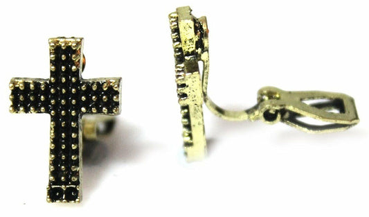 Bronze Cross Clipon Clip-on Earrings Womens Ladies Goth Kids Girls
