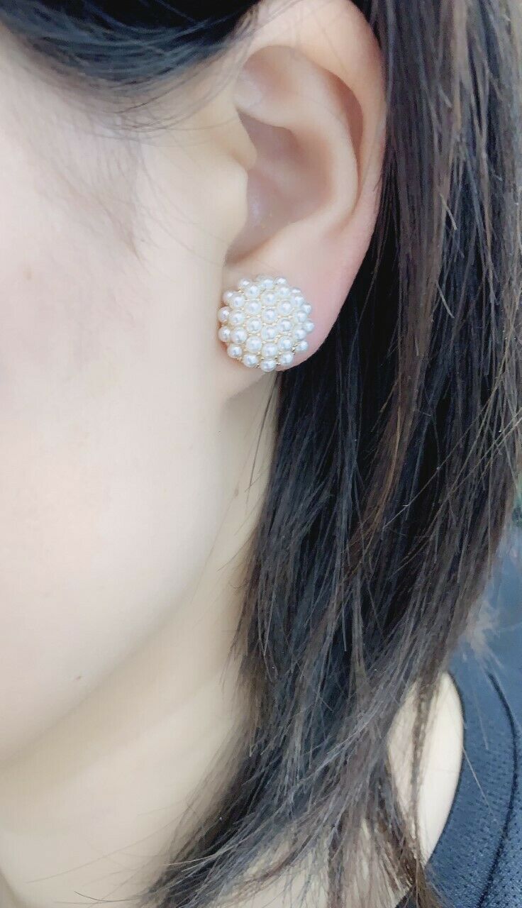 Gold Tone Non-Pierced Pearl Half Ball Stud Clip On Earrings Cushion Comfy Studs