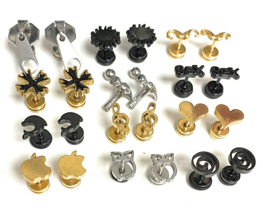 PAIR Mens Stainless Steel Stud Earrings Screw Back Womens Girls Boys Studs Gift