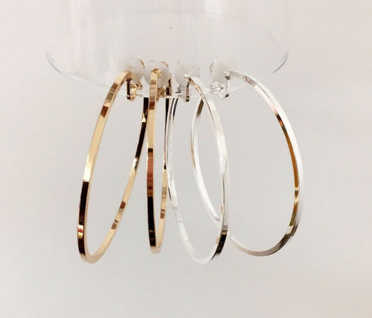 6cm Women's Fashion Hoop CLIP ON Hoops Earrings Medium Size Non Pierced Copper