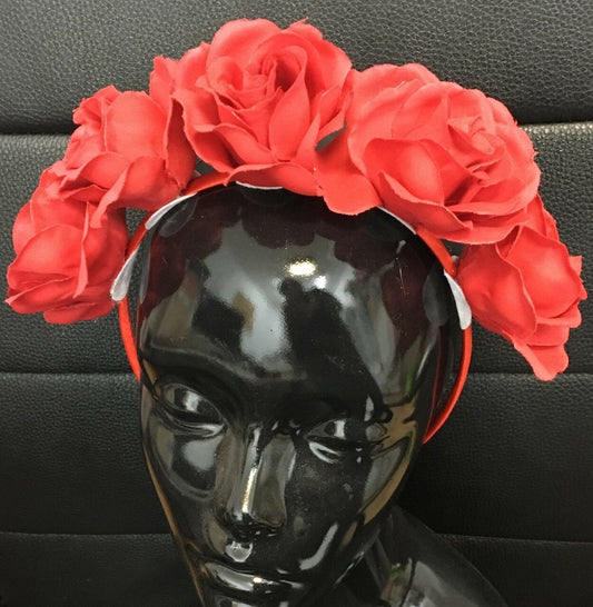 Large Rose Crown Headband Garland Halloween Sugar Skull Velvet Fabric Alice Band