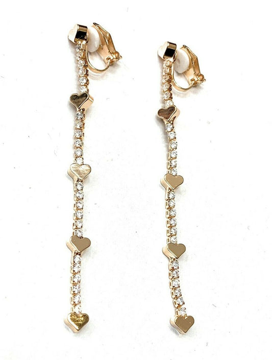 High Quality Zircon Crystal Heart Drop Long Dangle Liquid Clip On Party Earrings