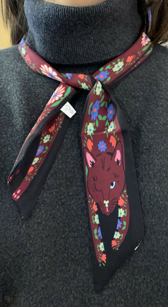 90cm Long Reversible Skinny Scarf Faux Silk Head Scarves Bag Charm Bow Bandana