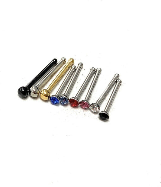 Surgical Stainless Steel Crystal Nose Stud Pin Bone Straight Piercing 0.6mm Bar