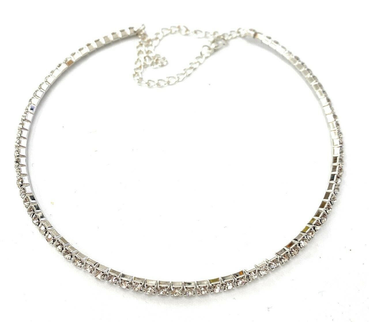 Classic Slim One Row Crystal Choker Necklace Silver Sparkly Diamante Party UK