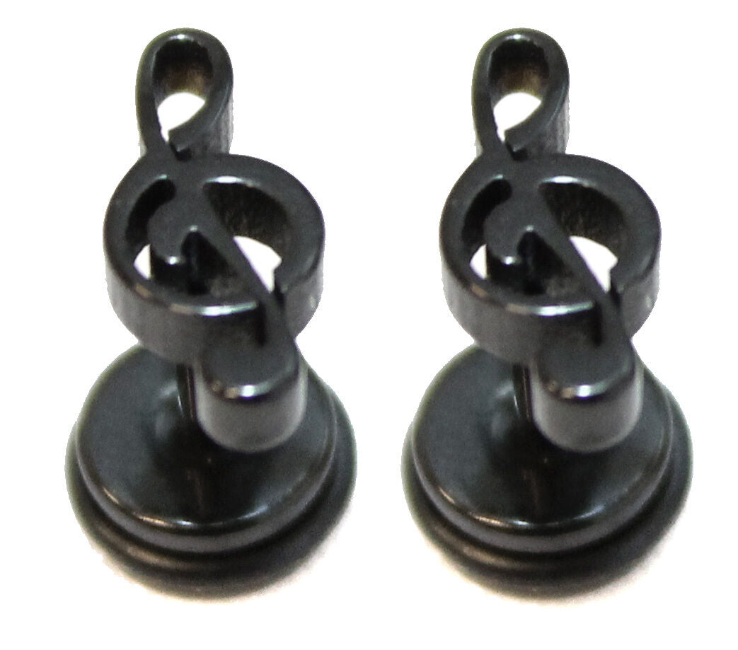 Treble Clef Music Stainless Steel Stud Mens Earring Body Fake Stretcher Goth