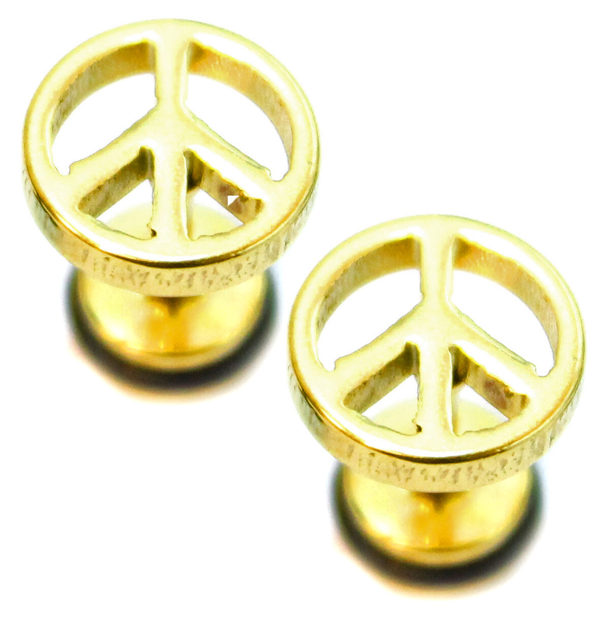 PAIR Peace Mens Earrings Stainless Steel Stud Fake Stretcher Plug Upper Ear