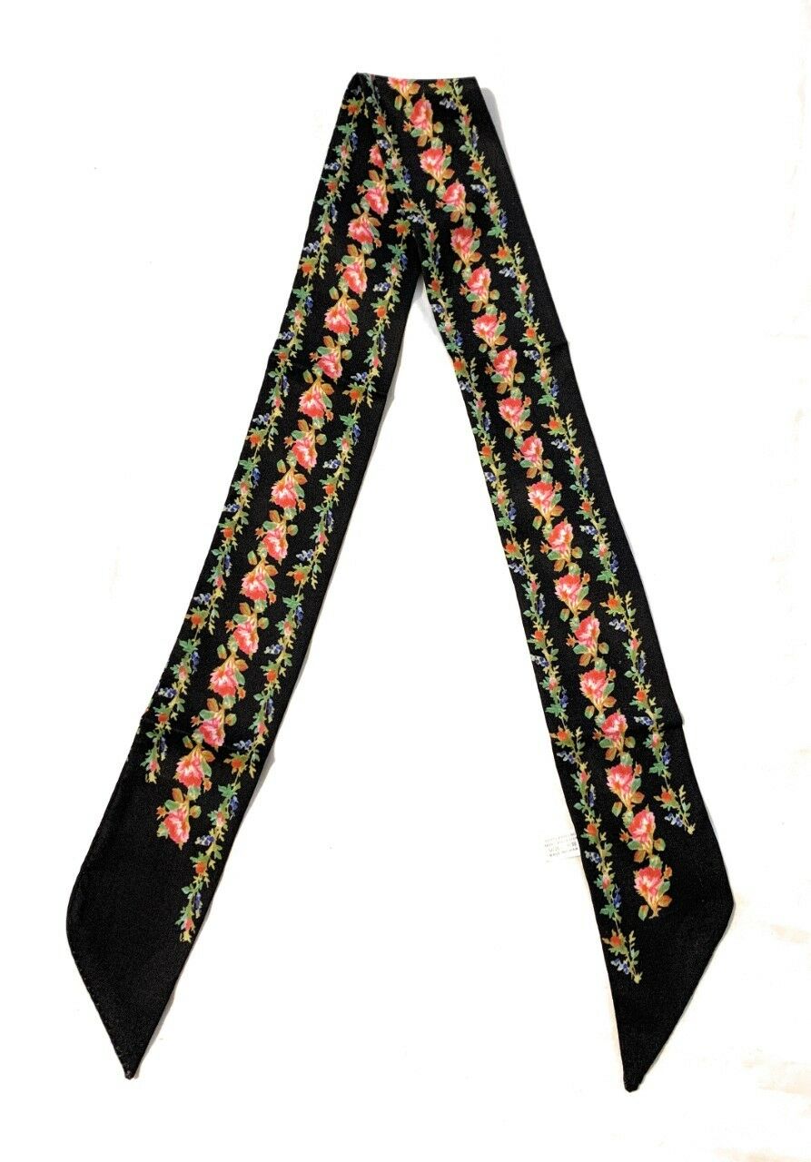 90cm Long Reversible Skinny Scarf Faux Silk Head Scarves Bag Charm Bow Bandana