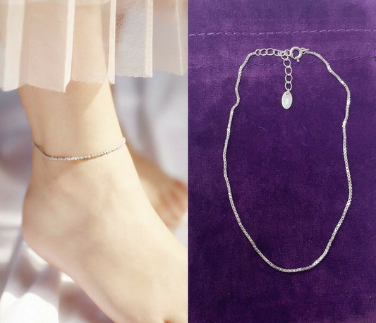 Women's Girls 925 Sterling Silver Anklet Chain Foot Beach Jewelry Gift Pouch UK