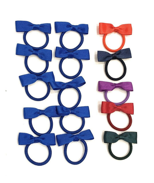 10 Girls Hair Bow Bobble Elastic Bobbles Set - Primary School Colours - Gift