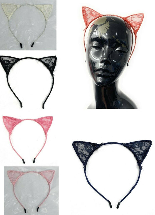 Girls Lace Cat Ear Headband Hairband Costume Fancy Dress Ears Cosplay Party UK