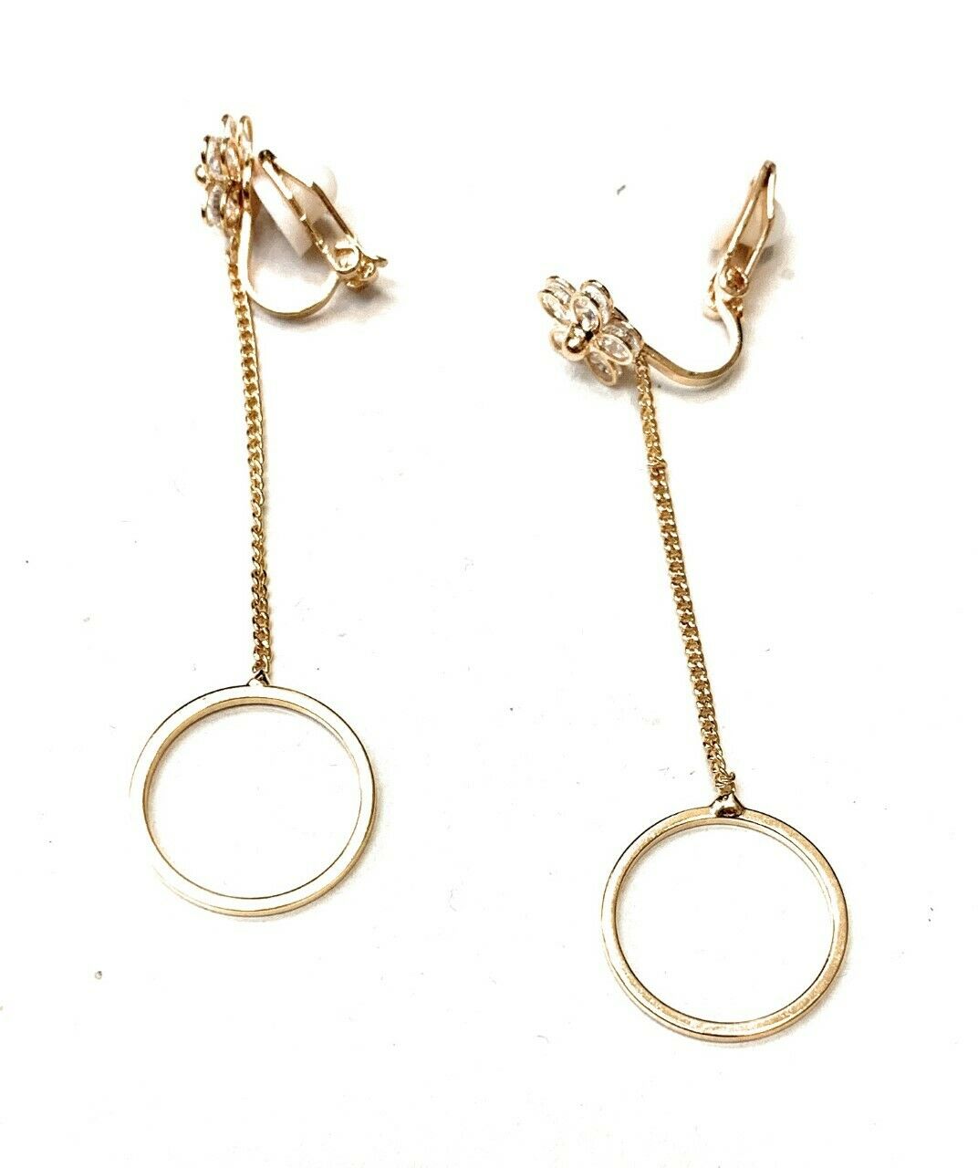 High Quality Gold Zircon Crystal Flower Hoop Drop Long Dangle Clip On Earrings