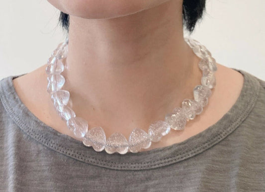 Girls Clear Acrylic Love Heart Bead Chunky Statement Beaded Necklace Choker UK
