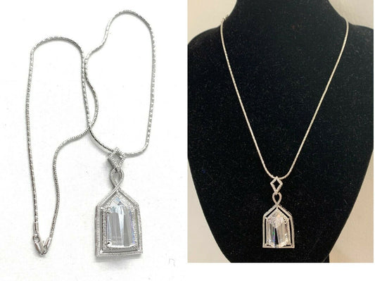 Quality Platinum Silver Plated Necklace Statement Large Pentagon Zircon Pendant