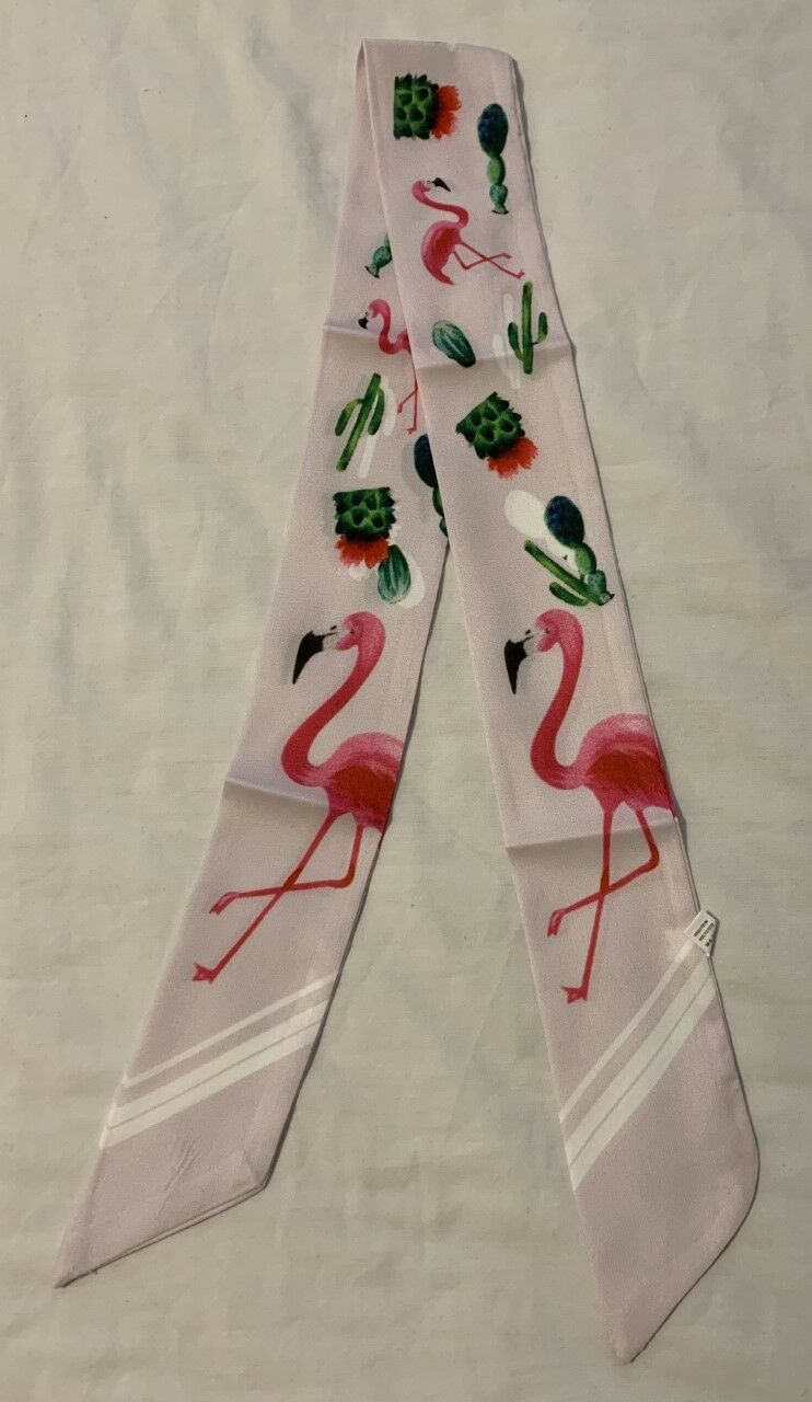 90cm Long Reversible Skinny Scarf Faux Silk Head Scarves Bag Charm Bow Bandana
