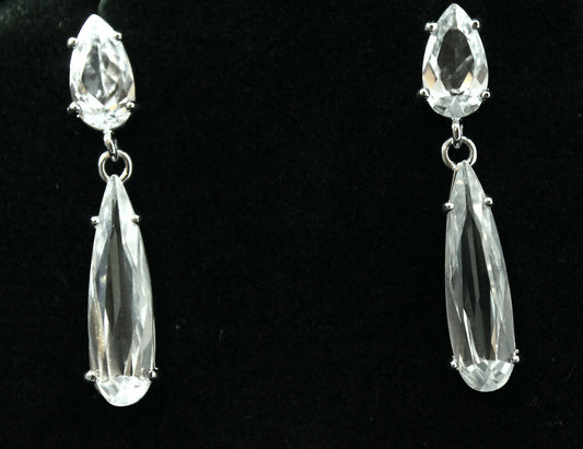 Quality Clear Platinum Silver Plated Zircon Crystal Dangle Water Drop Earrings