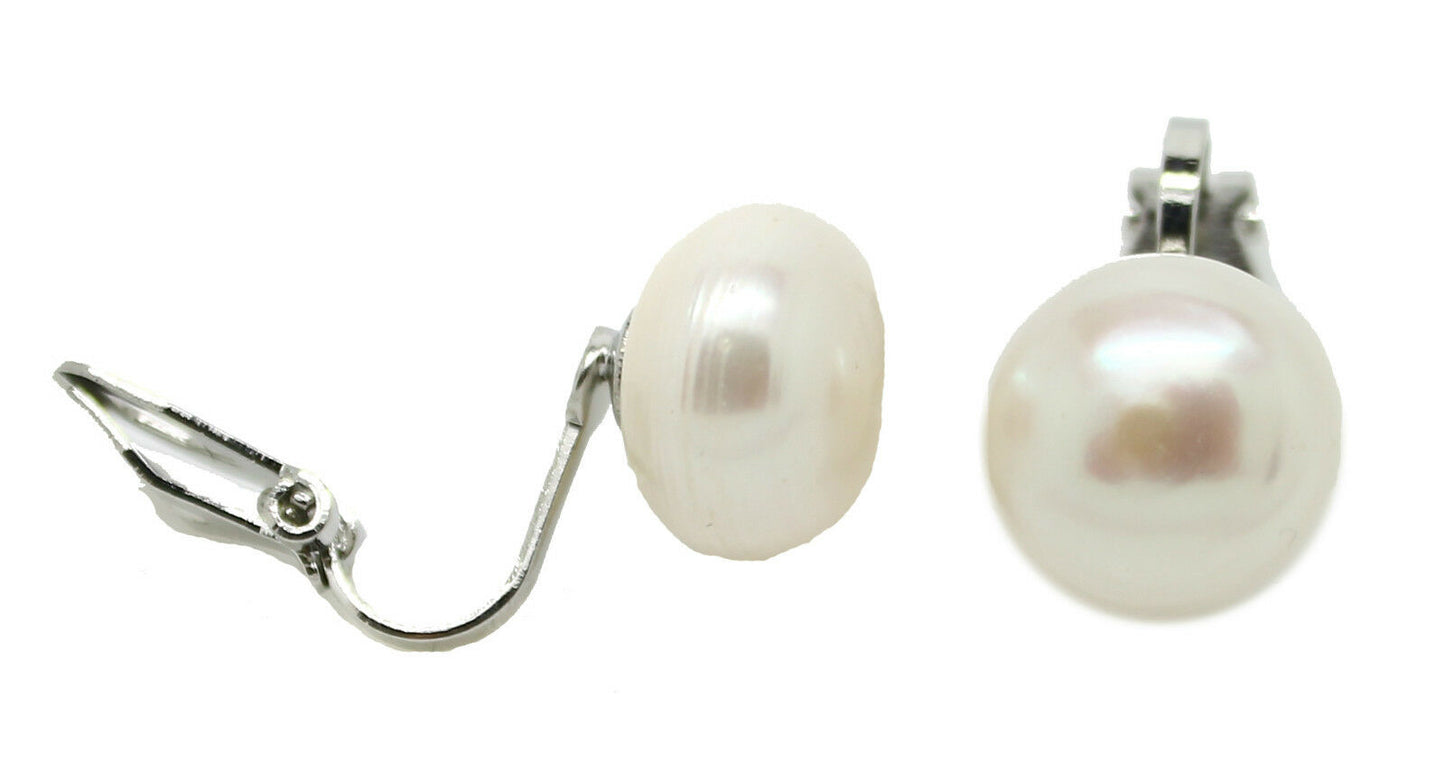 Real Natural Freshwater Pearl Classic Cream CLIP ON Earrings Studs Ladies Women