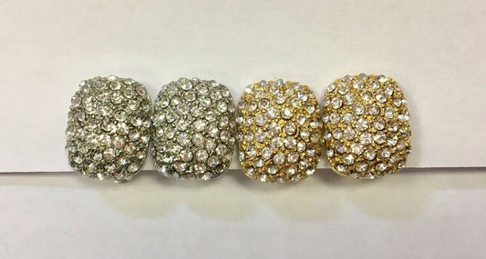 Rectangle Full Crystal Clip On Earrings Studs - Silver or Gold - High Quality