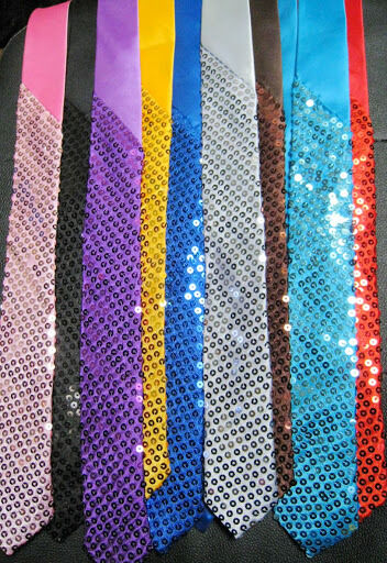 Sequin SATIN SEQUINNED Party Plain 2" Skinny Neck Tie Fancy Dress Magic Show
