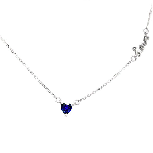 UK Solid 925 Silver Love Blue Cubic Zirconia Heart Pendant Necklace in Gift Bag