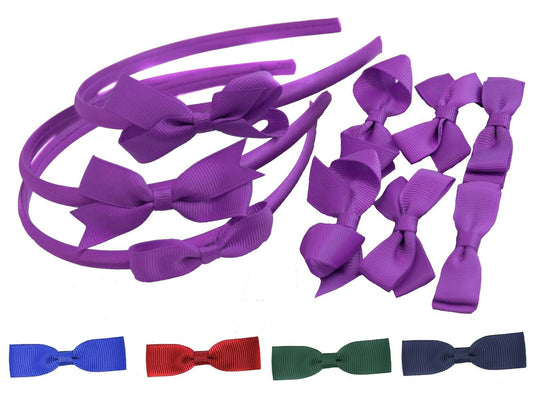 9 PIECE BUNDLE SET School Hair Bows Headbands Clips Alice Bands Uniform Colours