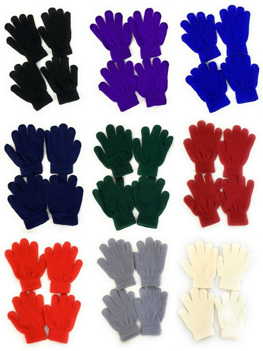2 Pairs of Kids Children's Magic Primary School Gloves Winter Warm Stretchy UK