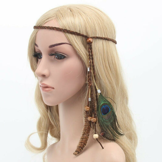 Indian Feather Headdress Braided Headband Boho Carnival Fancy Dress Party Belt
