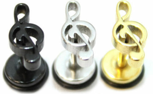 Treble Clef Music Stainless Steel Stud Mens Earring Body Fake Stretcher Goth