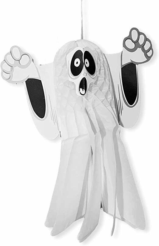 3 x Large Halloween Paper 3D Hanging Decorations Scary Black and White Ghost UK