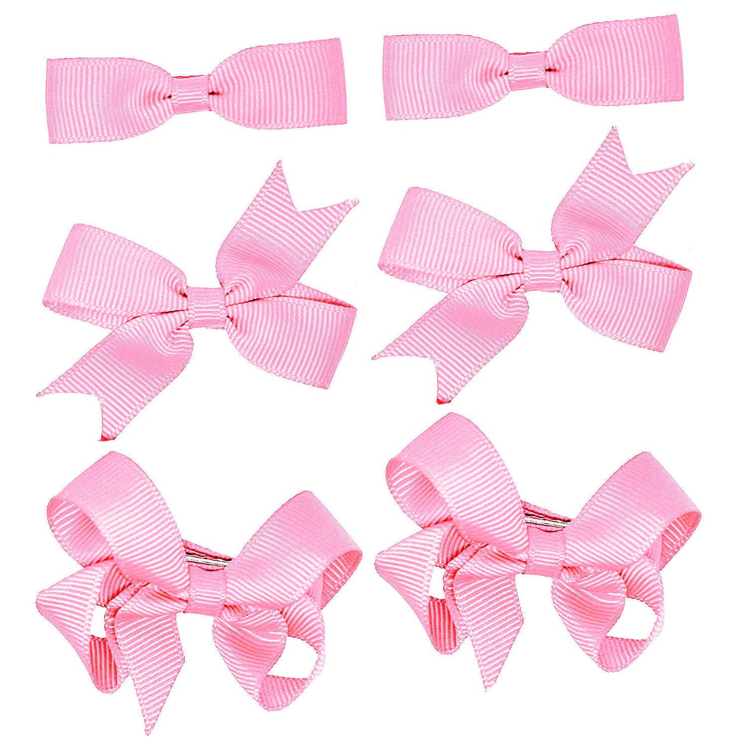 6 PIECE /3 Pairs SET Girls Small Hair Bows Grosgrain Ribbon Clips School Colours